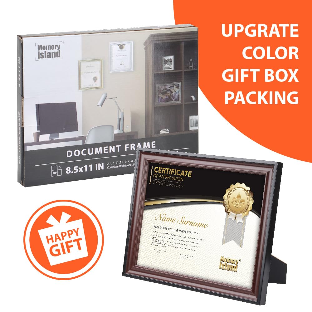 Memory Island 8.5x11 Document frames,Real Glass Fronts, 4 Pack Certificate Frames for Wall Or Tabletop Display,Diploma Frames Fo